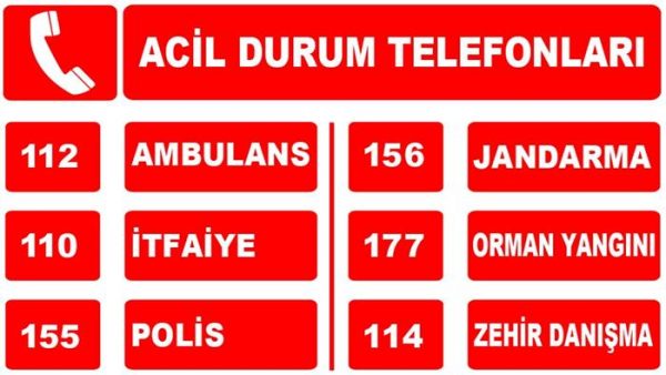 Önemli Telefon Numaraları, Acil Numaralar